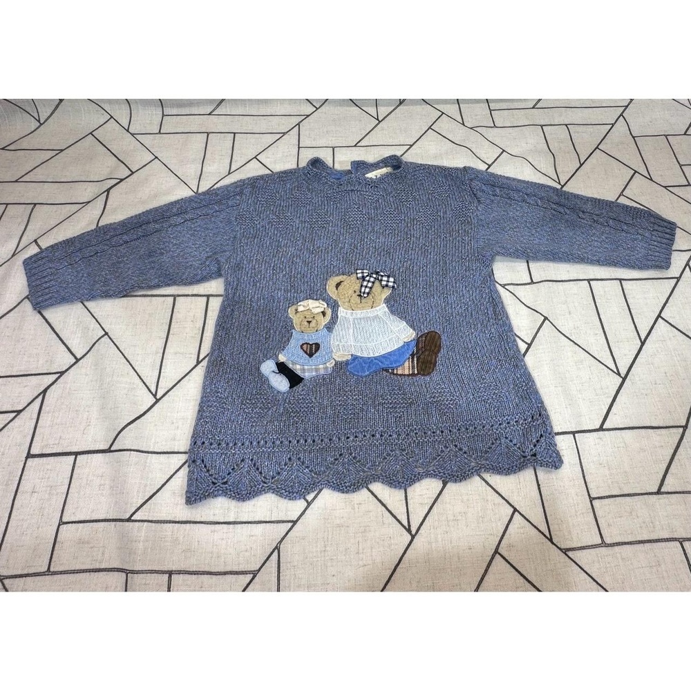 BT Kids Teddy Bear‎ Applique Long Sleeve Knit Sweater Heathered Blue Size 4T
